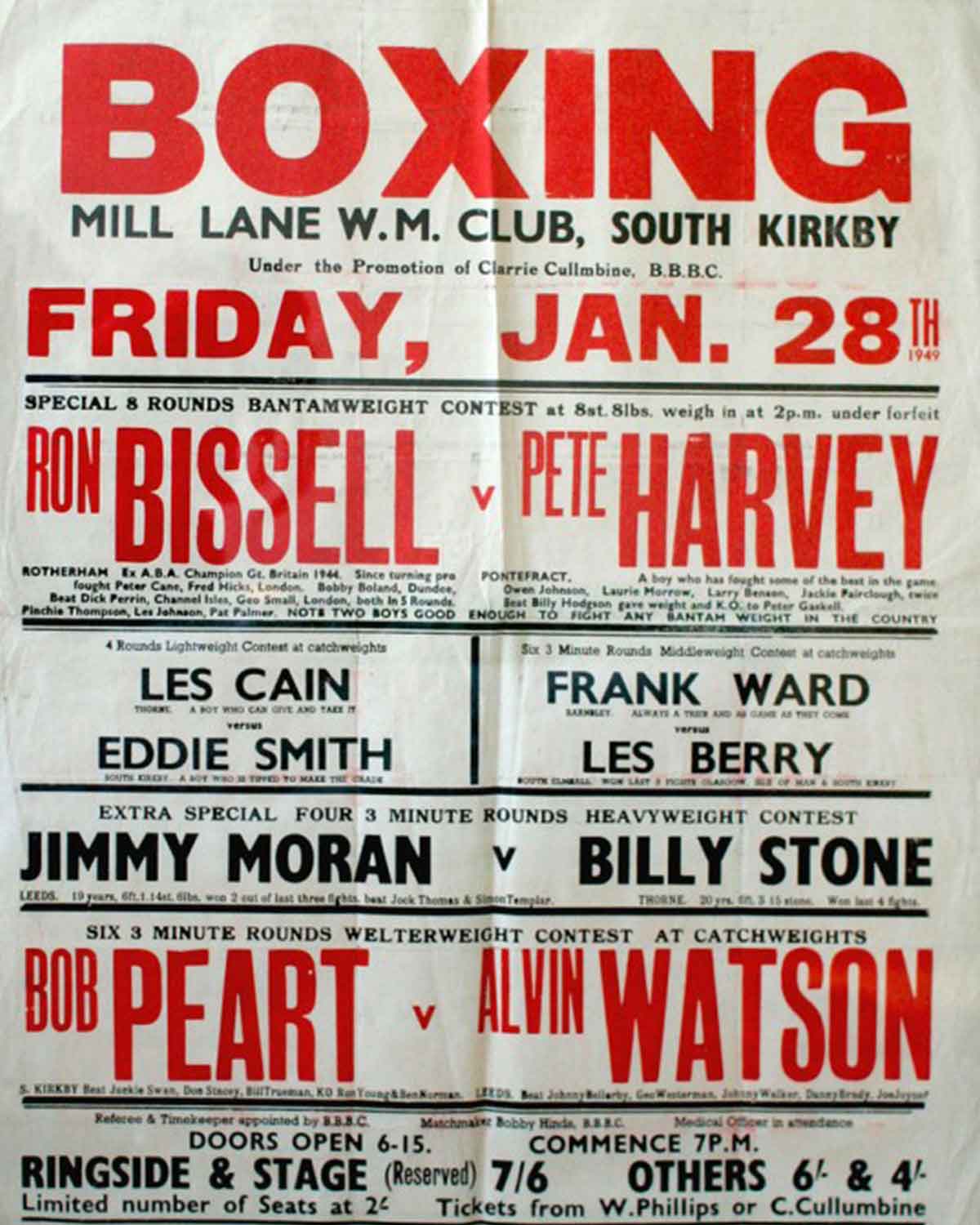 vintage boxing match from 1949 poster